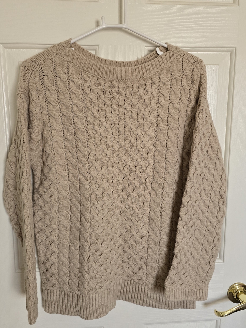 Ann Taylor Cable Knit Crew Neck Sweater in Taupe - Picture 2 of 8